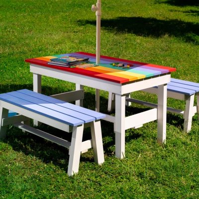 Masuta cu bancute si suport pentru umbrela, curcubeu