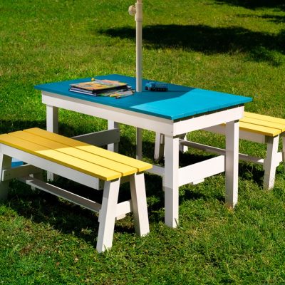 Masuta cu bancute si suport pentru umbrela, turcoaz