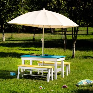 Masuta cu bancute si suport pentru umbrela, turcoaz