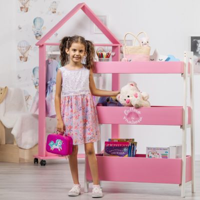 Organizator pentru jucarii si carti, roz deschis