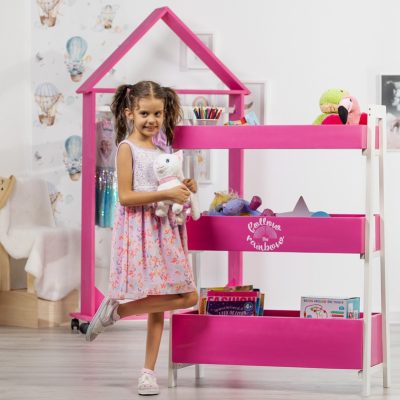 Organizator pentru jucarii si carti, roz fucsia