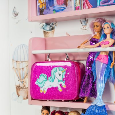 Set suport pentru carti si papusi, roz deschis